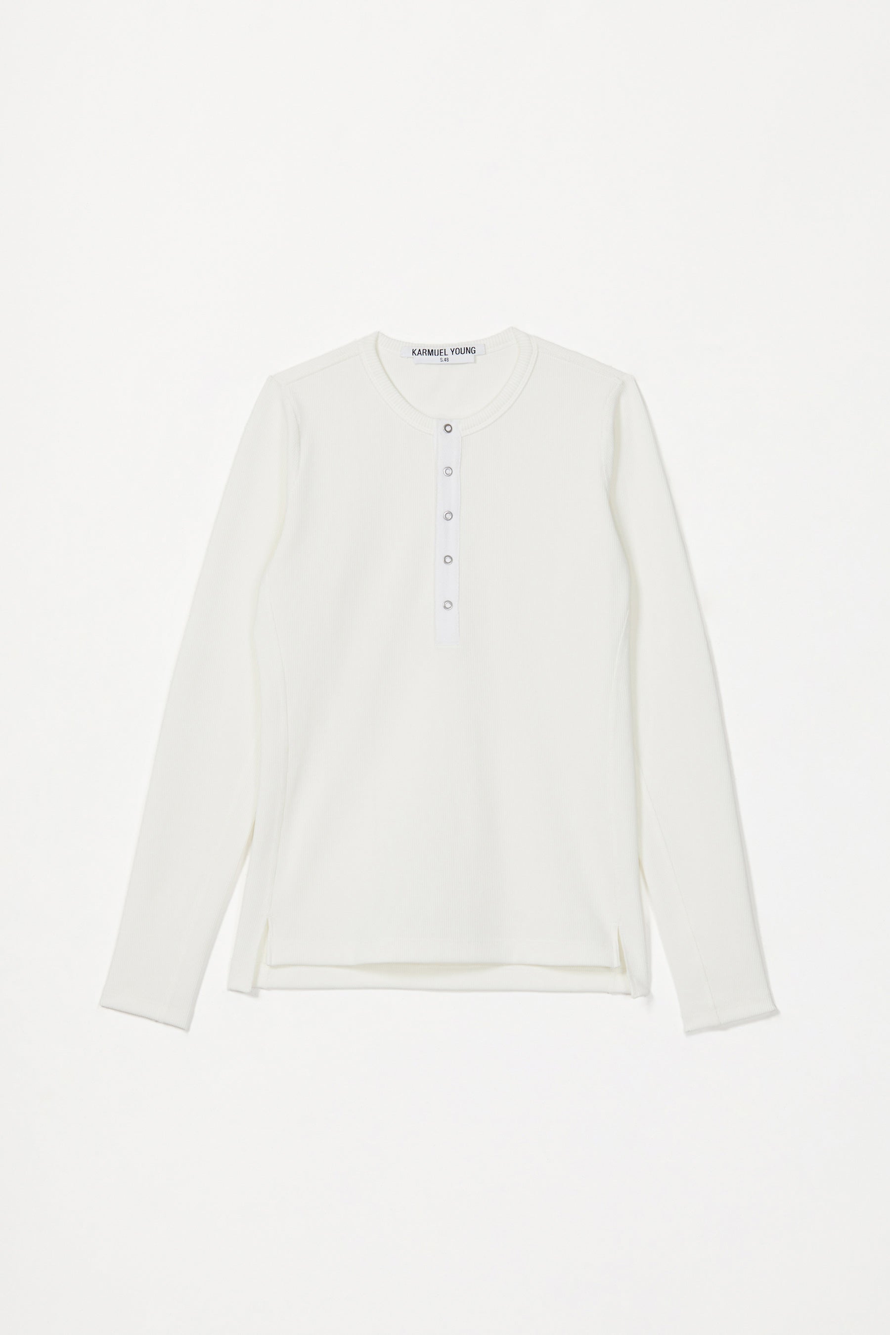 White Second Skin Hanley Neck Buttoned T-shirt