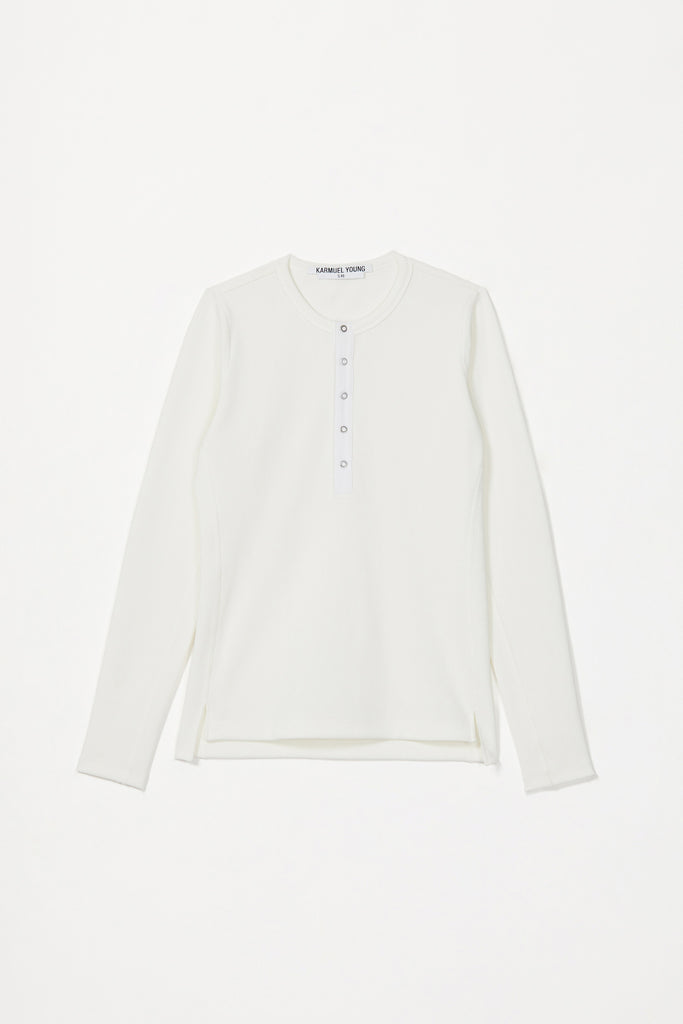White Second Skin Hanley Neck Buttoned T-shirt