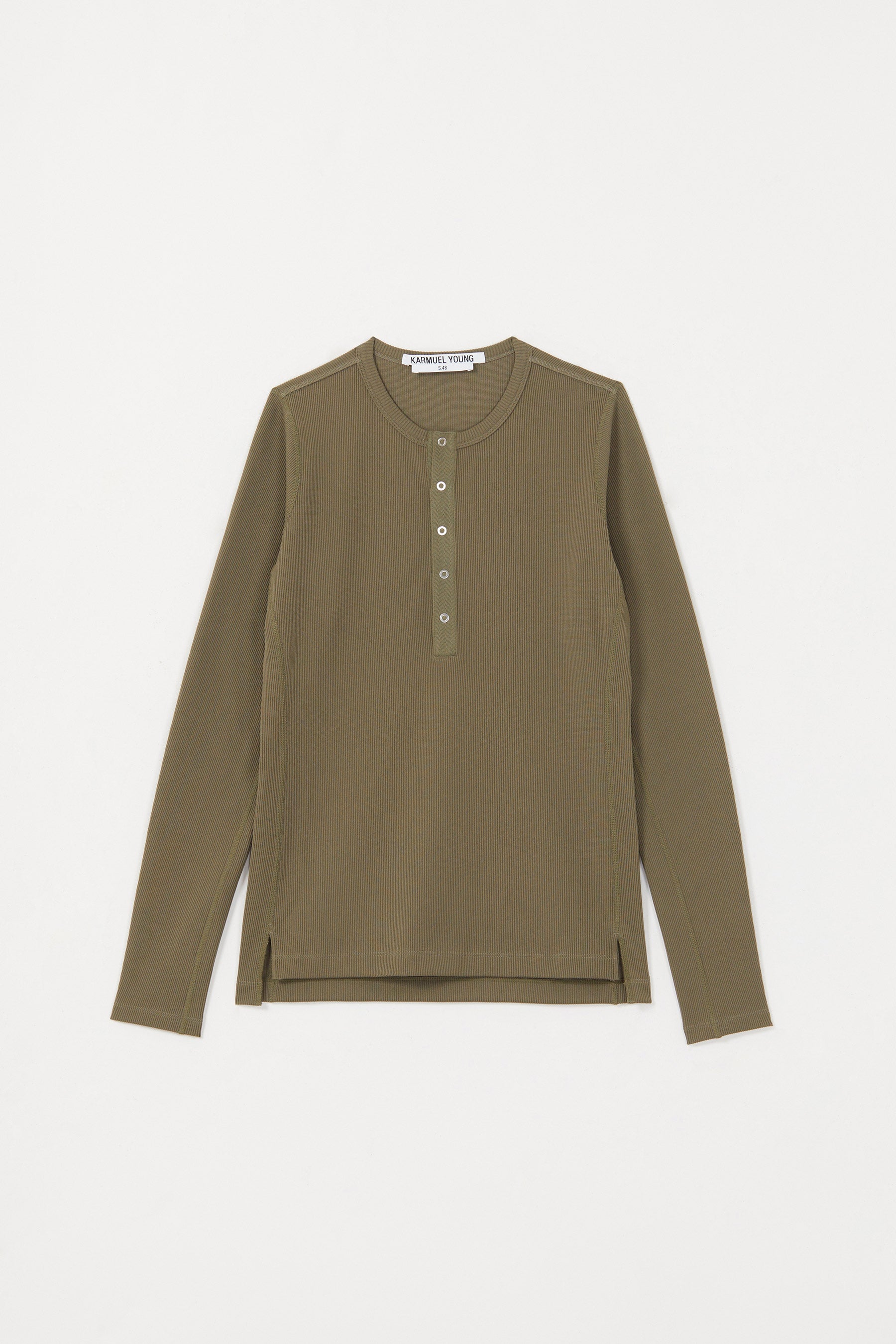 Khaki Second Skin Hanley Neck Buttoned T-shirt