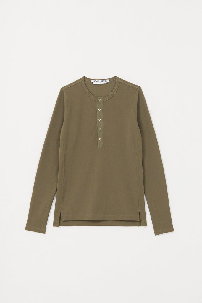 Khaki Second Skin Hanley Neck Buttoned T-shirt