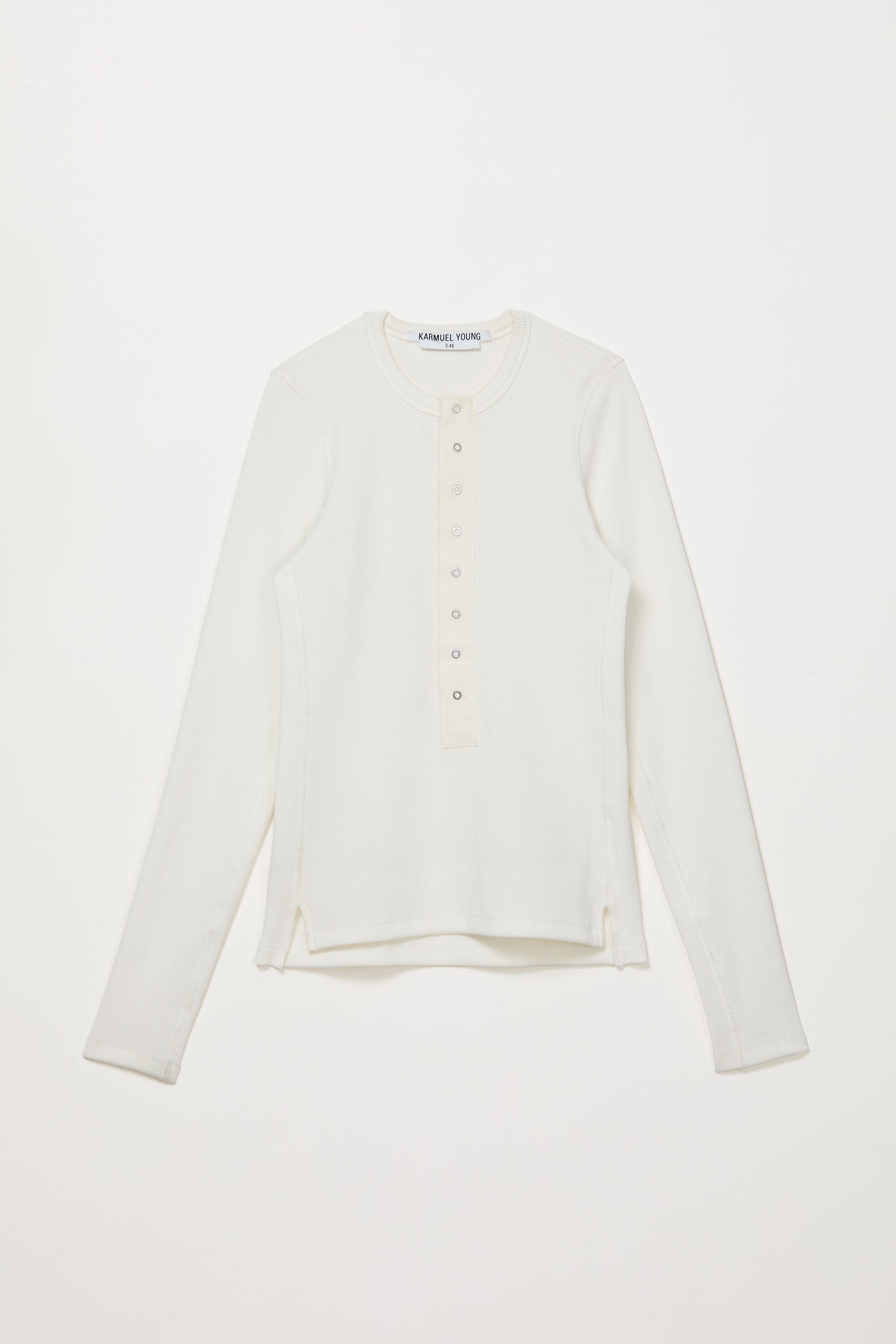 White Second Skin Hanley Neck Buttoned T-shirt