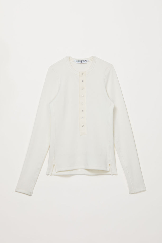 White Second Skin Hanley Neck Buttoned T-shirt