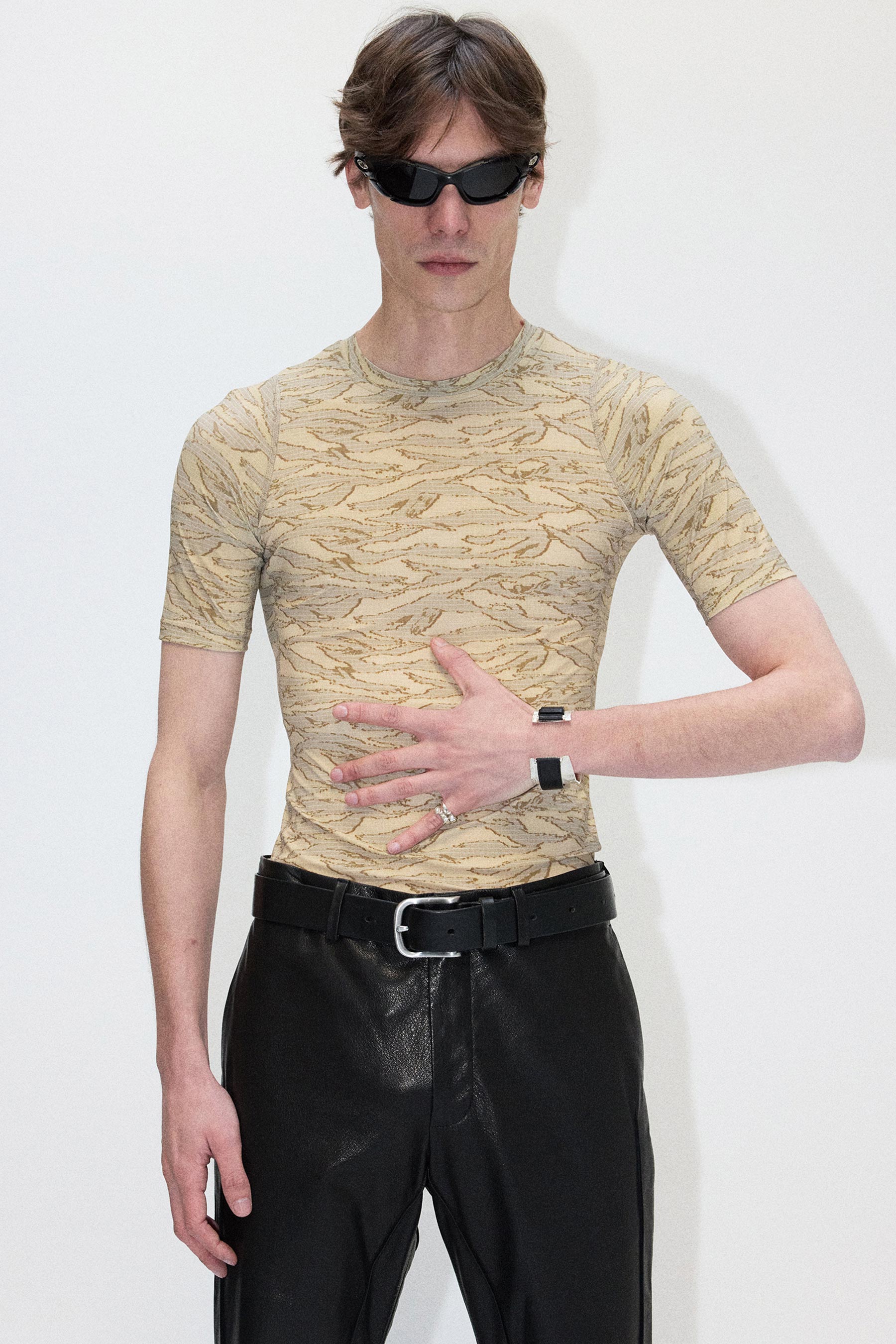 Beige Camouflage Print Second Skin T-shirt