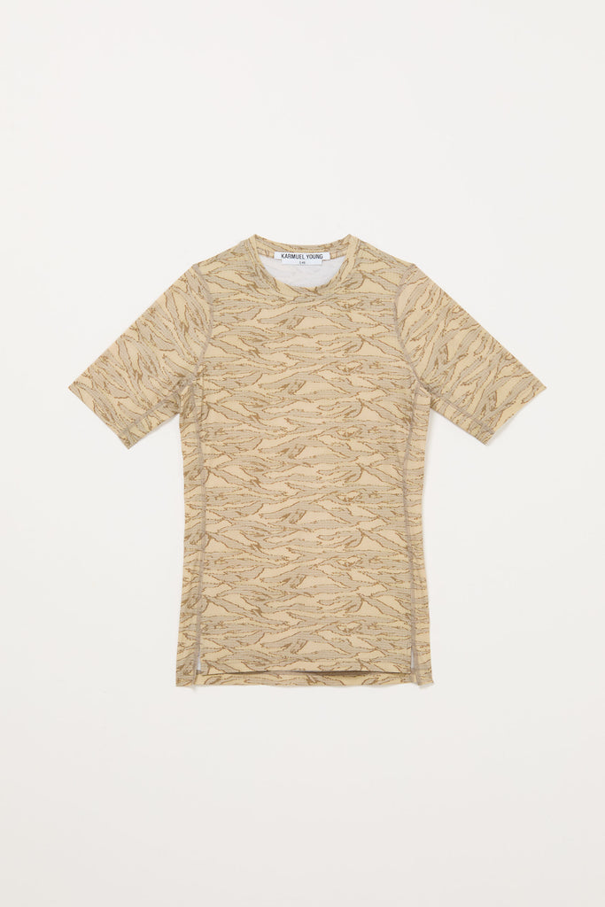 Beige Camouflage Print Second Skin T-shirt