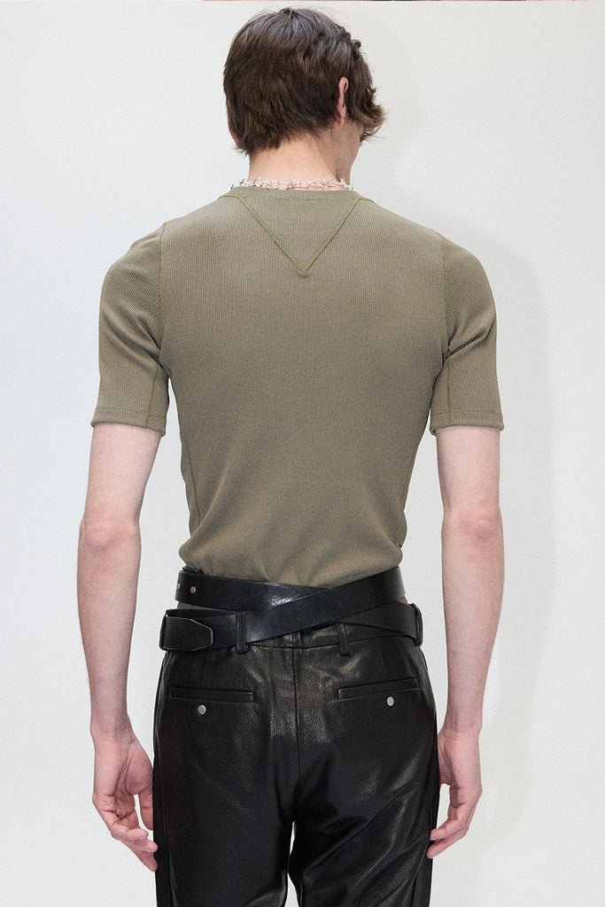 Khaki Second Skin V Insert Rib T-shirt