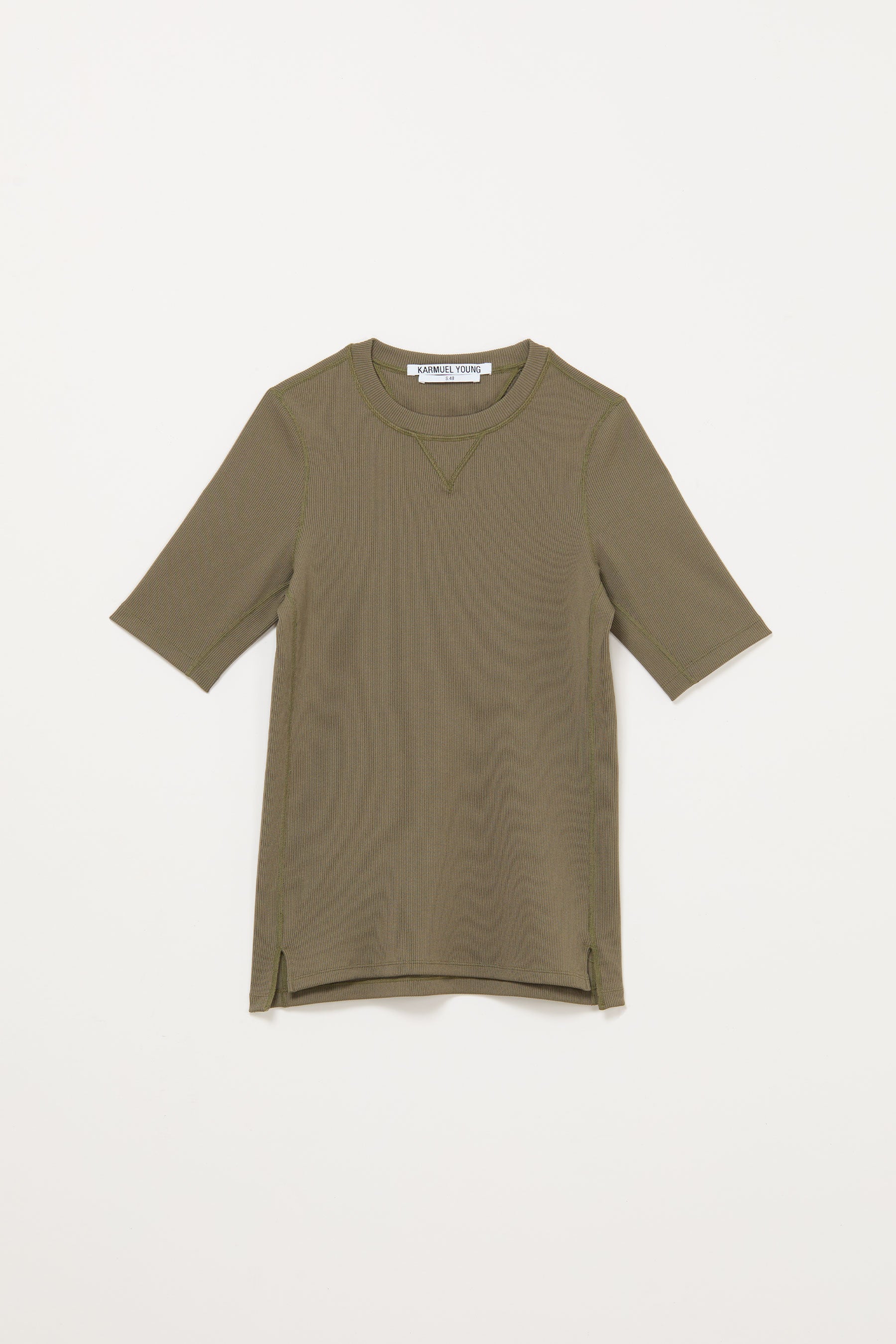 Khaki Second Skin V Insert Rib T-shirt