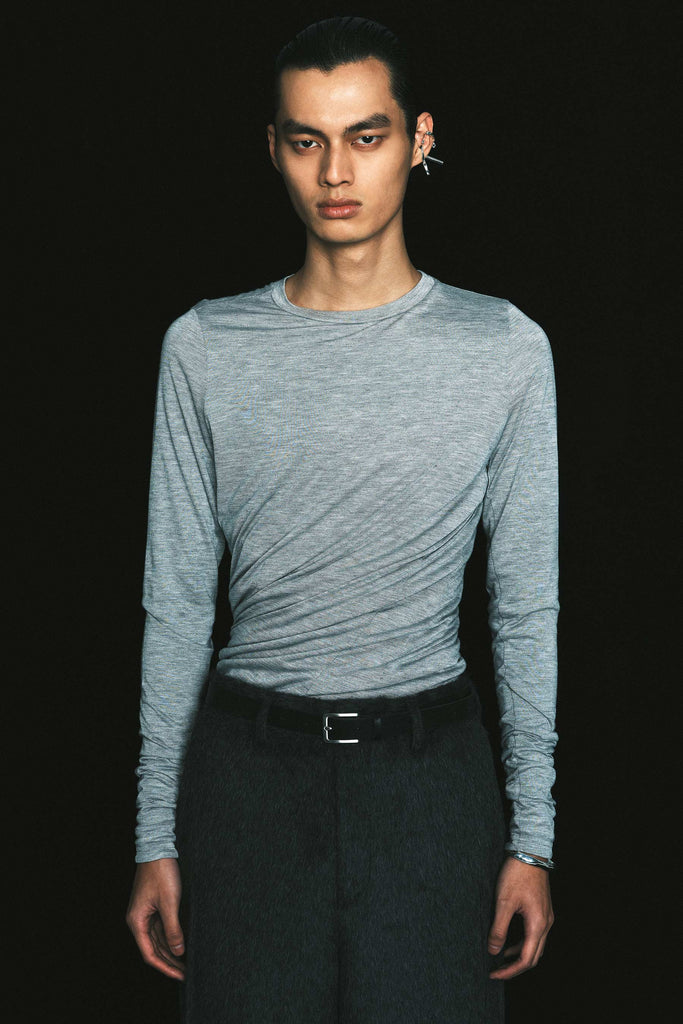 Grey Double Second Skin Twisted Long Sleeved Body Tight