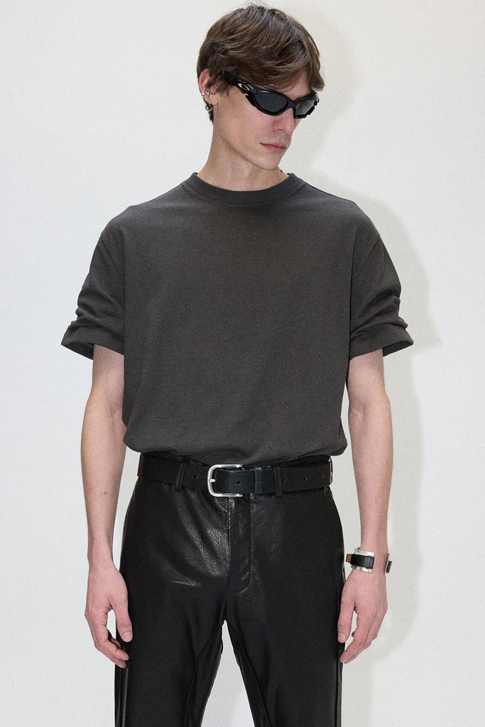 Dark Grey Wide Shoulder Roll Up Sleeve T-shirt