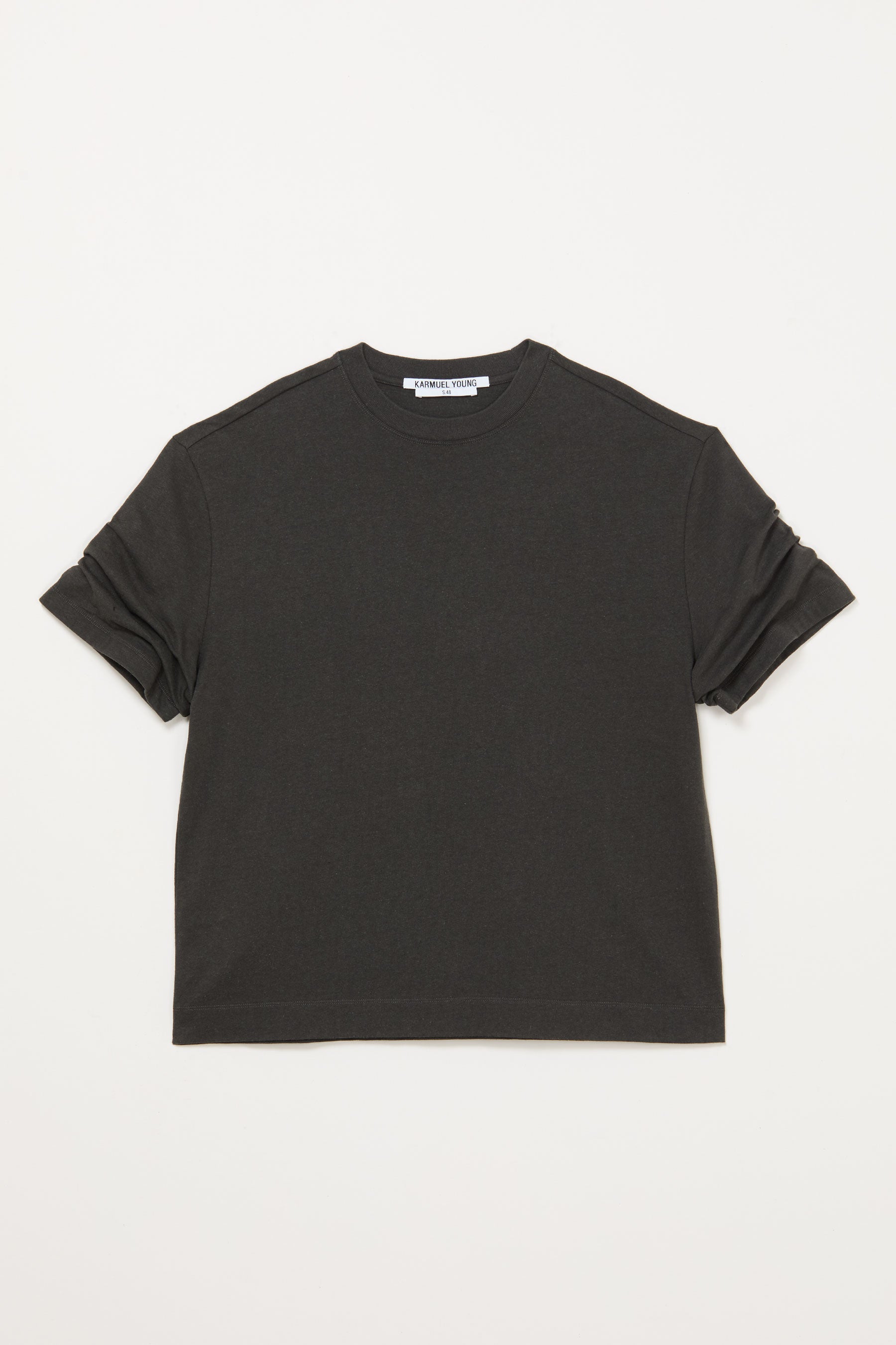 Dark Grey Wide Shoulder Roll Up Sleeve T-shirt