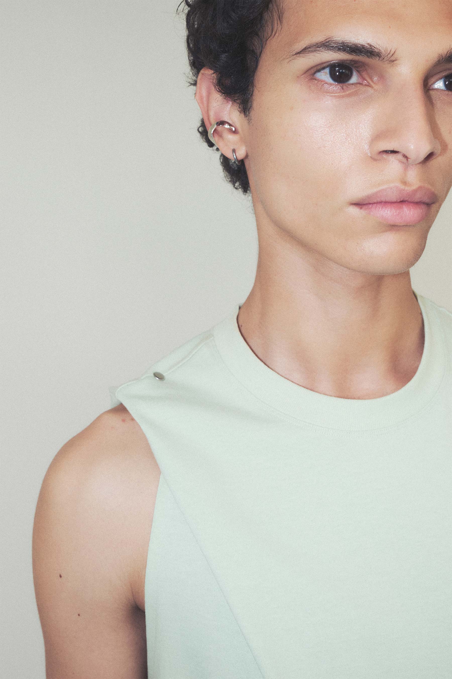 Green Asymmetric Tank Top with Adjustable Neckline
