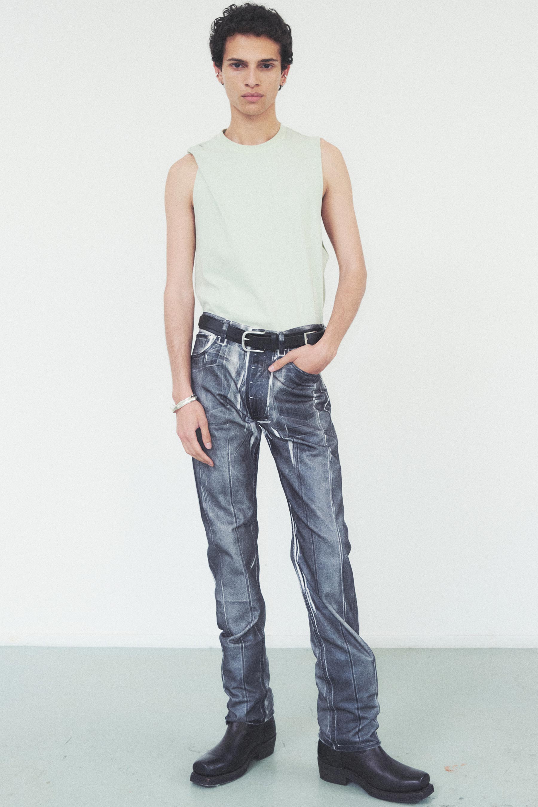 Green Asymmetric Tank Top with Adjustable Neckline