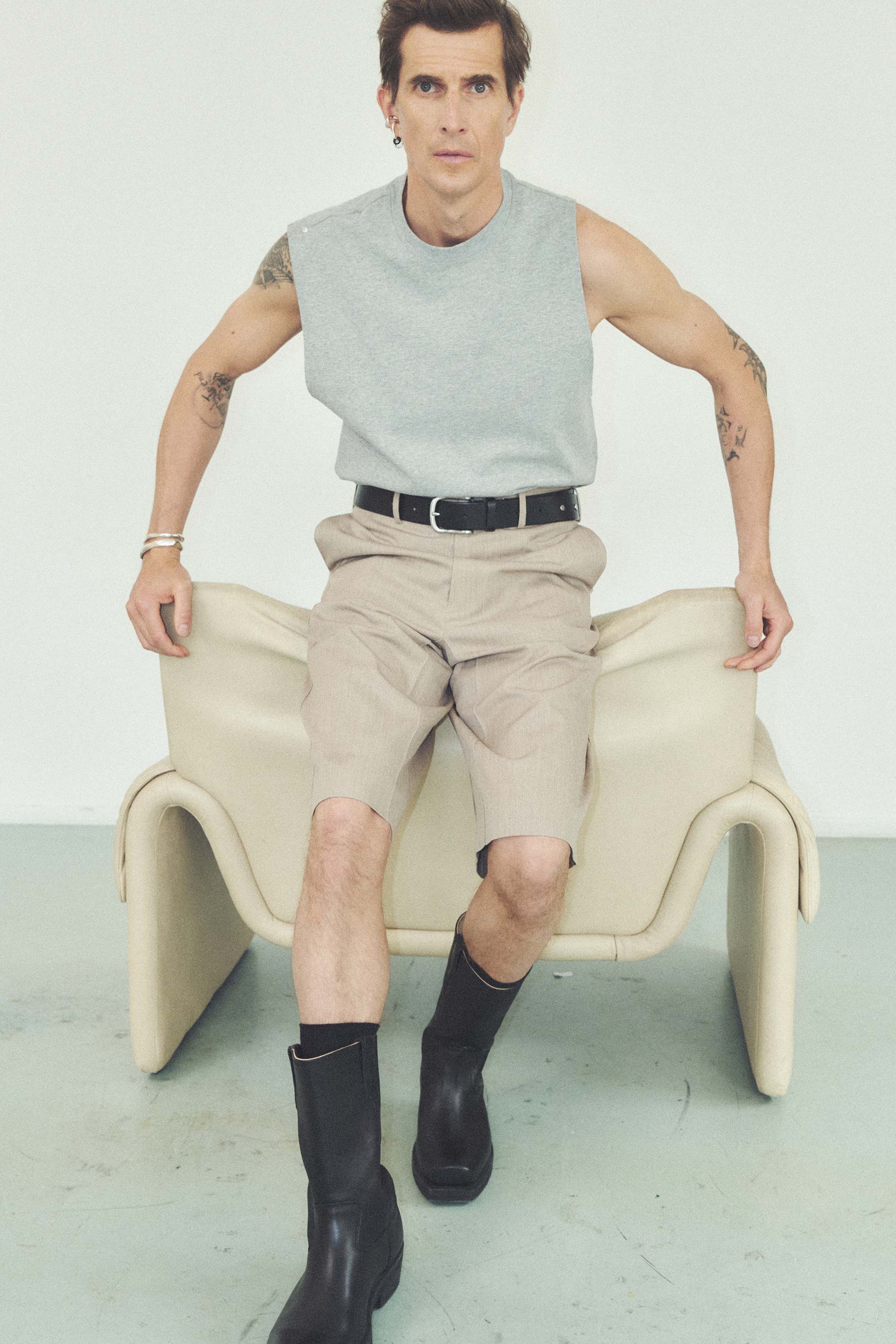 Grey Asymmetric Tank Top with Adjustable Neckline