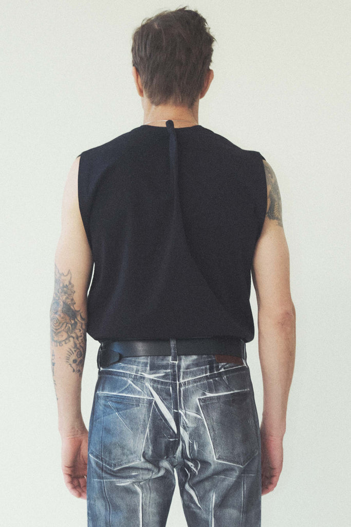 Black Square Tank Top with Adjustable Neckline