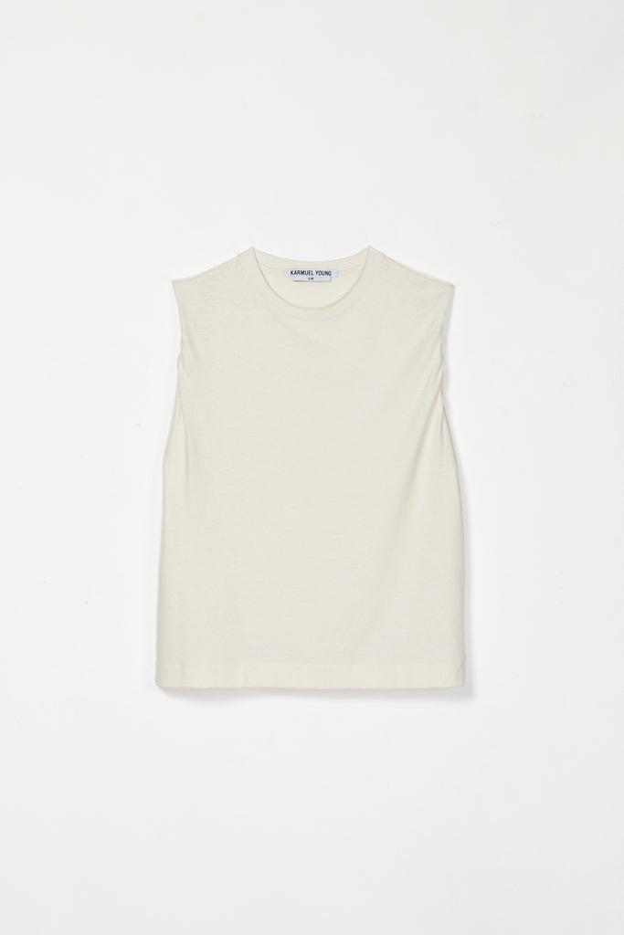 White Rolled Sleeve Shoulder Pad Tank Tops