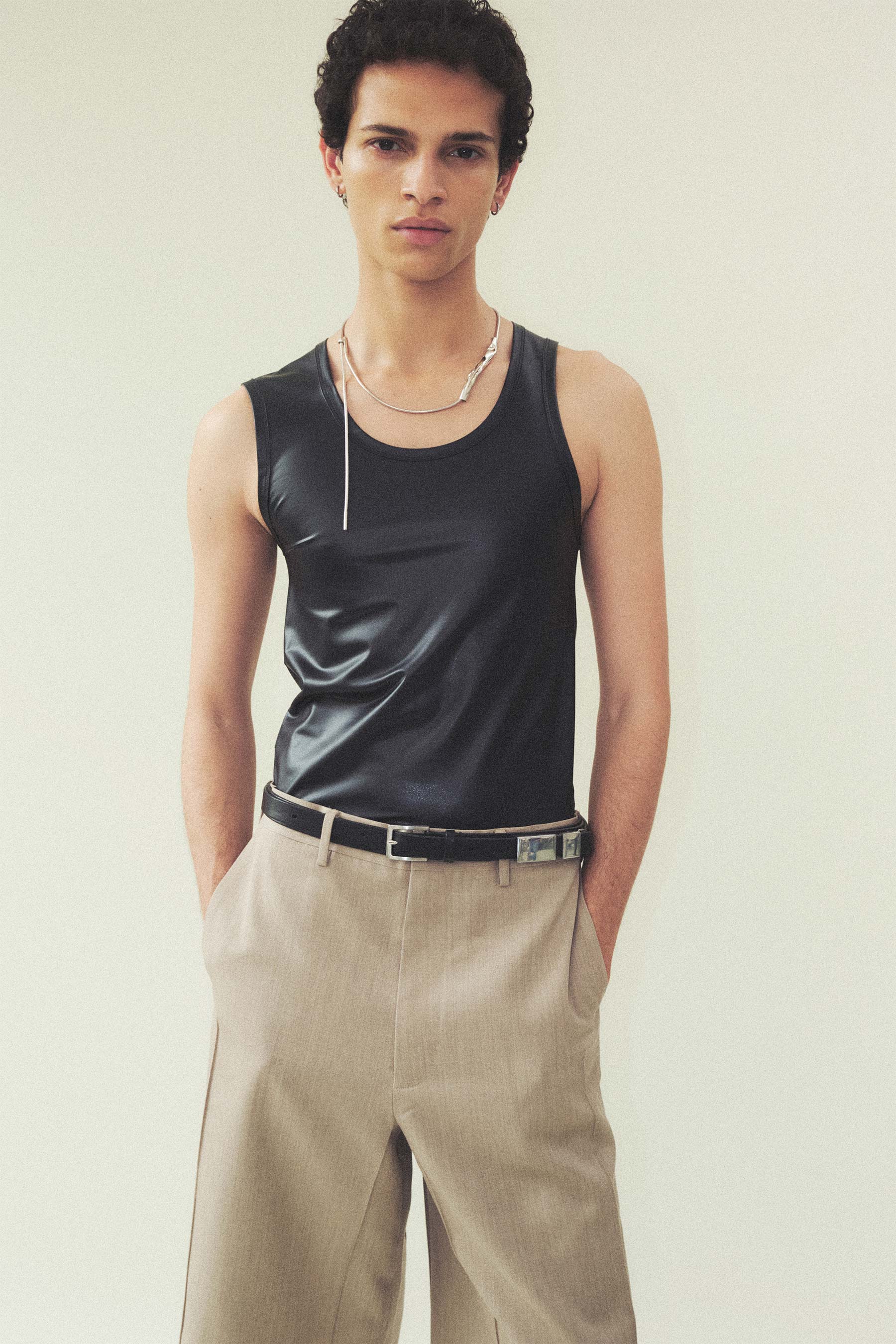 Black Faux Leather Asymmetric Tank Top