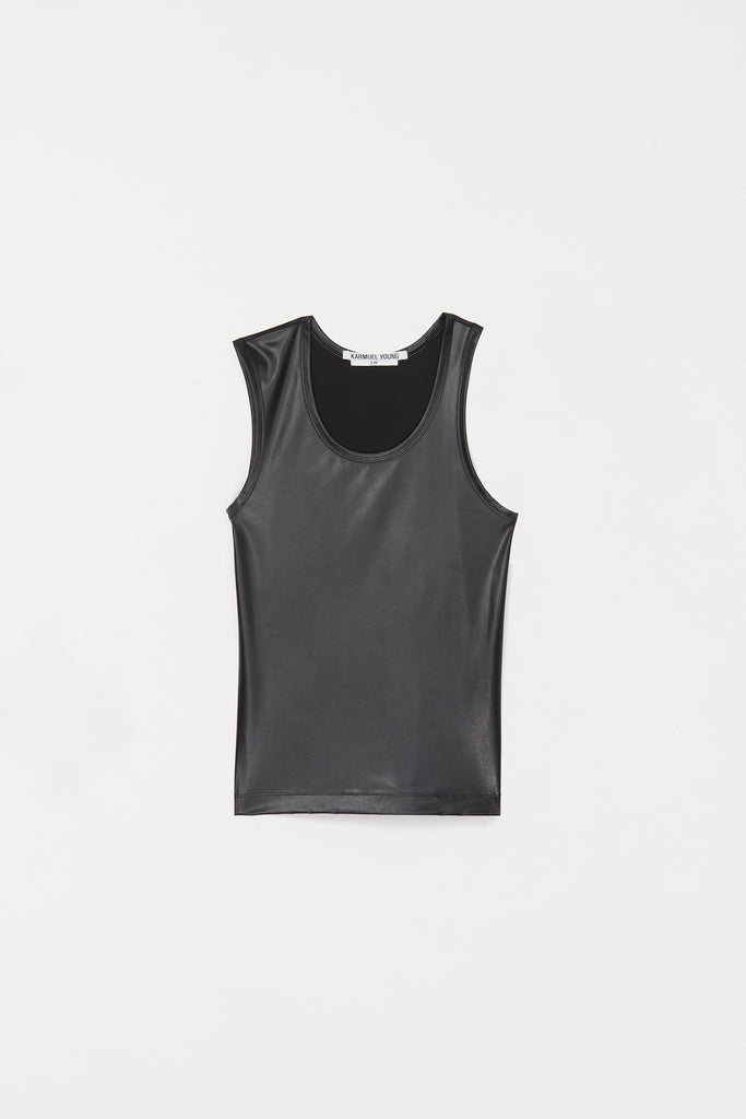Black Faux Leather Asymmetric Tank Top