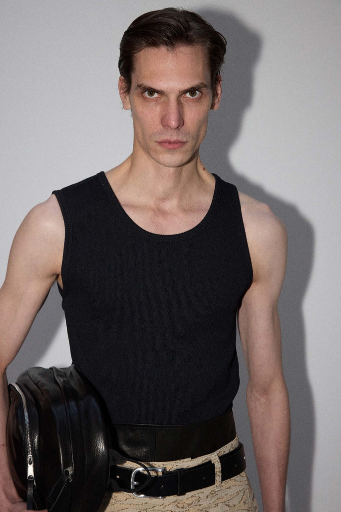 Black Square Asymmetric Rib Tank Top