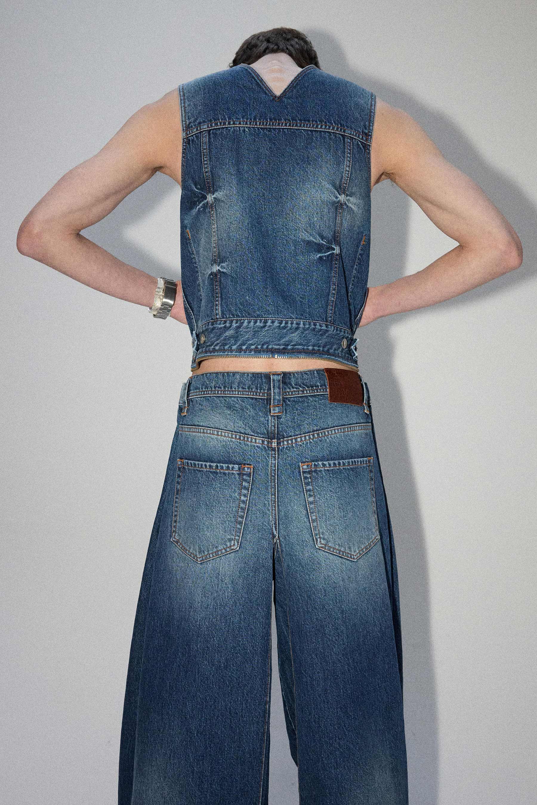 Blue Square Washed Denim Transform Bag Vest