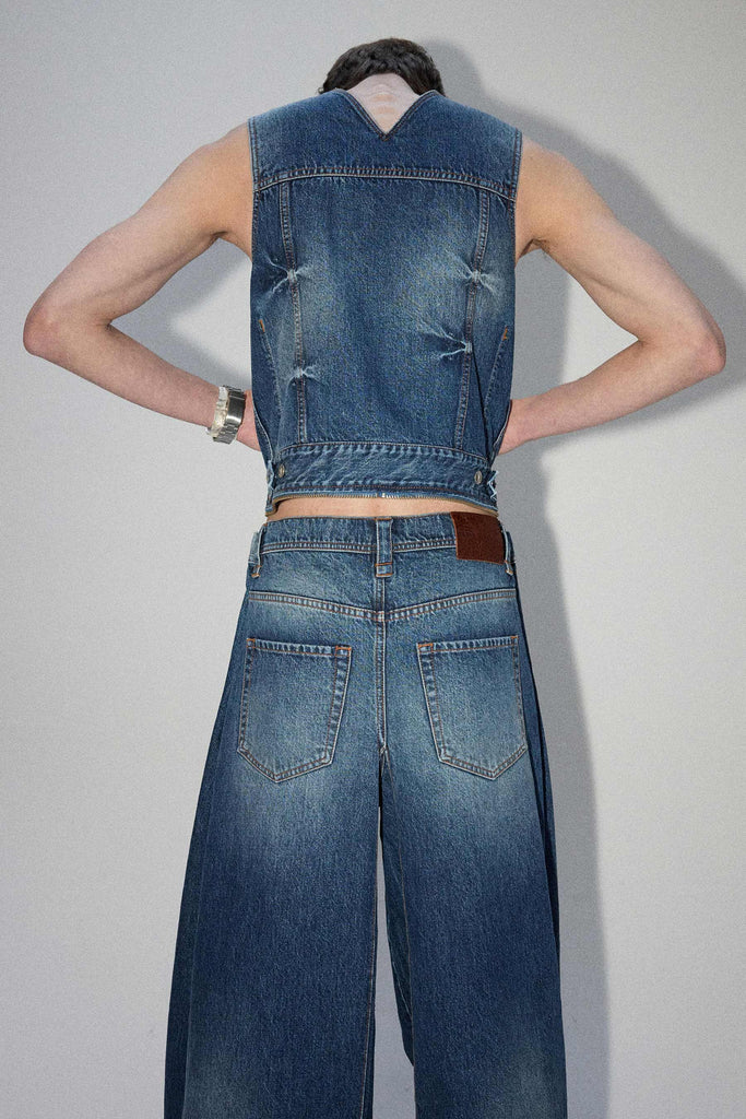 Blue Square Washed Denim Transform Bag Vest