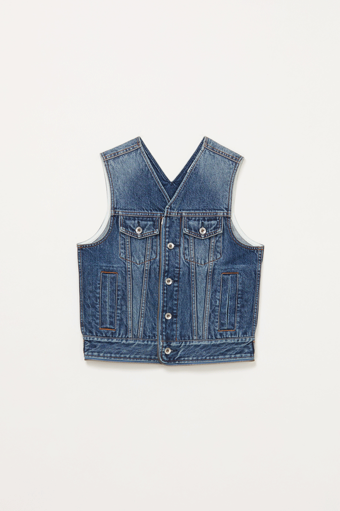 Blue Square Washed Denim Transform Bag Vest