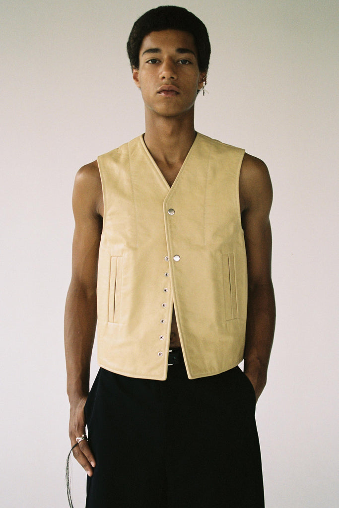 Beige Calf Leather 2-way Pocket Vest
