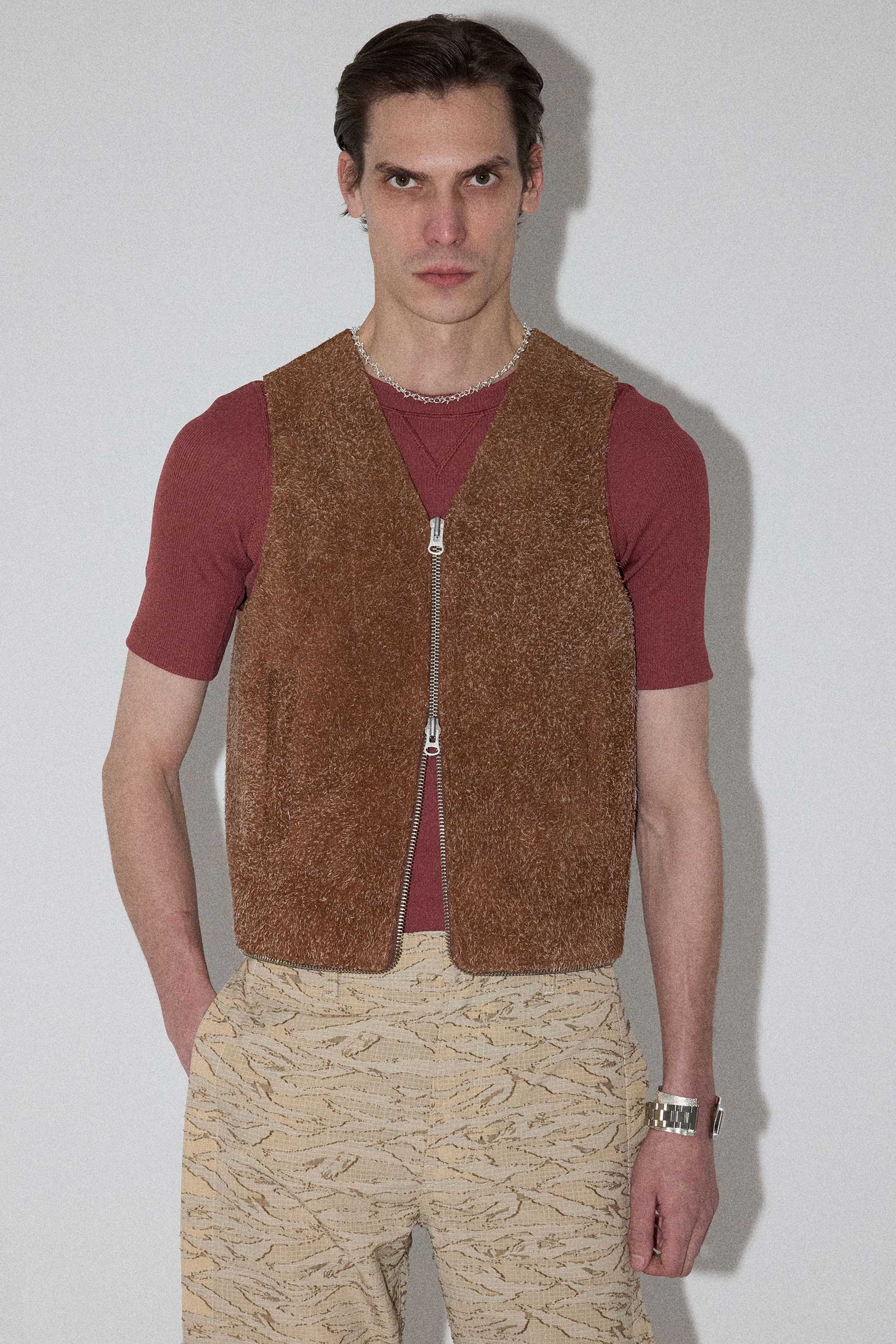 Brown Square Fury Suede Transform Bag Vest