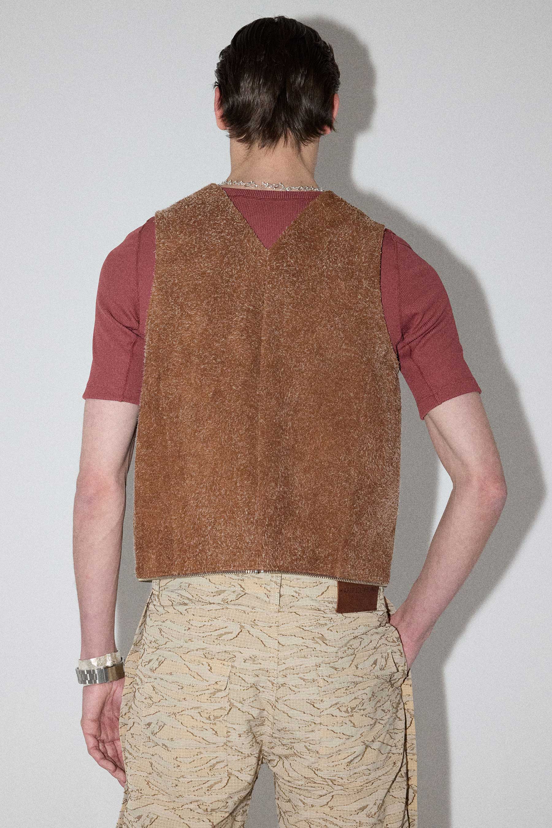 Brown Square Fury Suede Transform Bag Vest