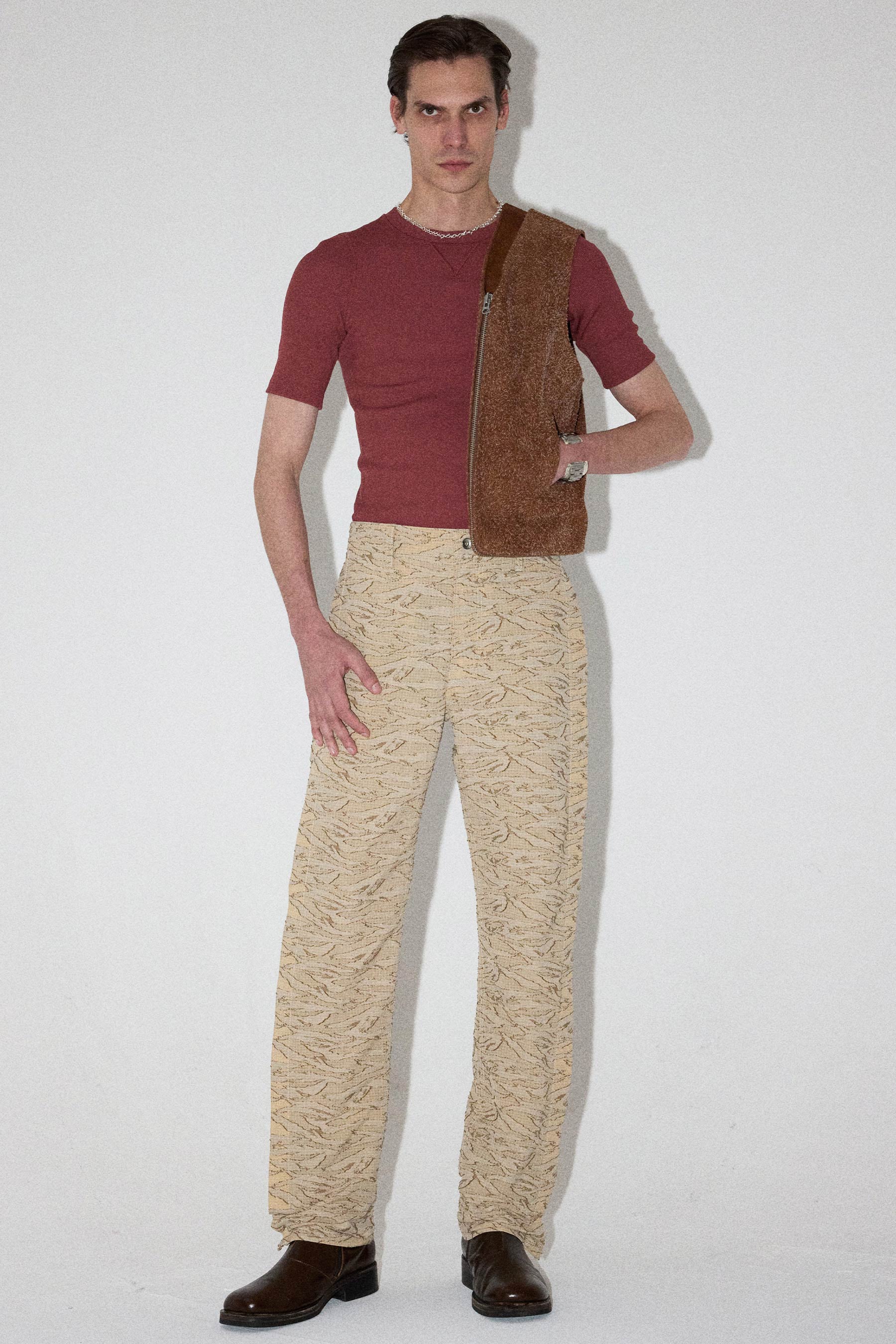 Brown Square Fury Suede Transform Bag Vest