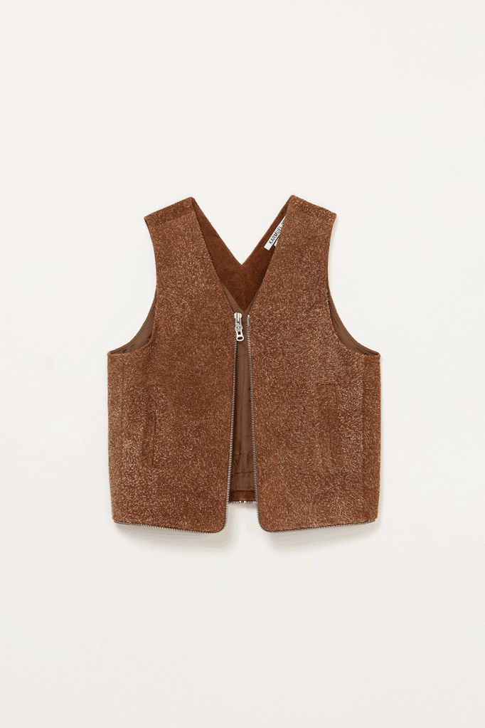 Brown Square Fury Suede Transform Bag Vest