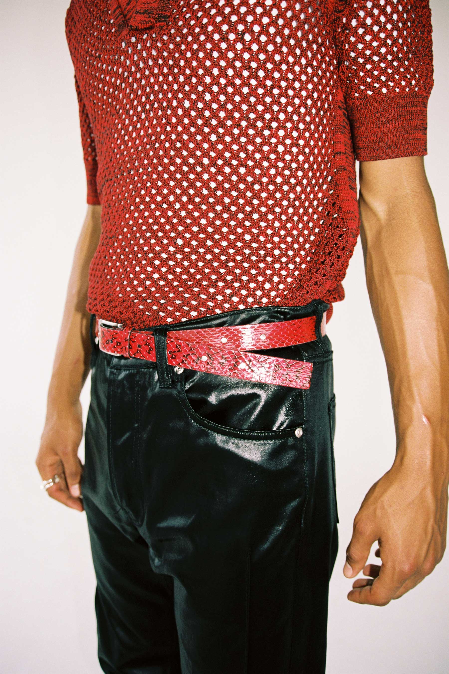 Red Python Leather Belt with Studs