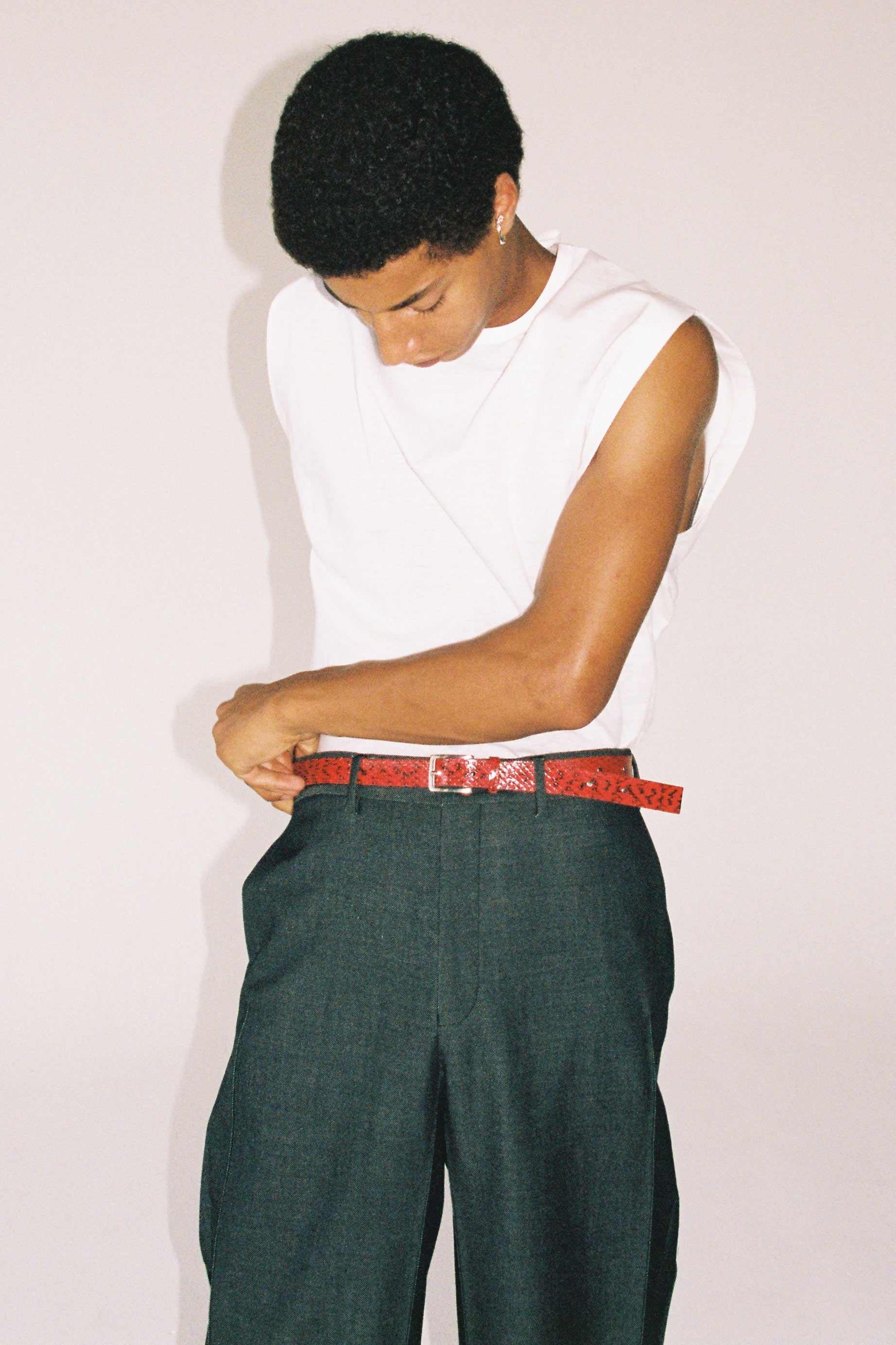Red Python Leather Belt with Studs