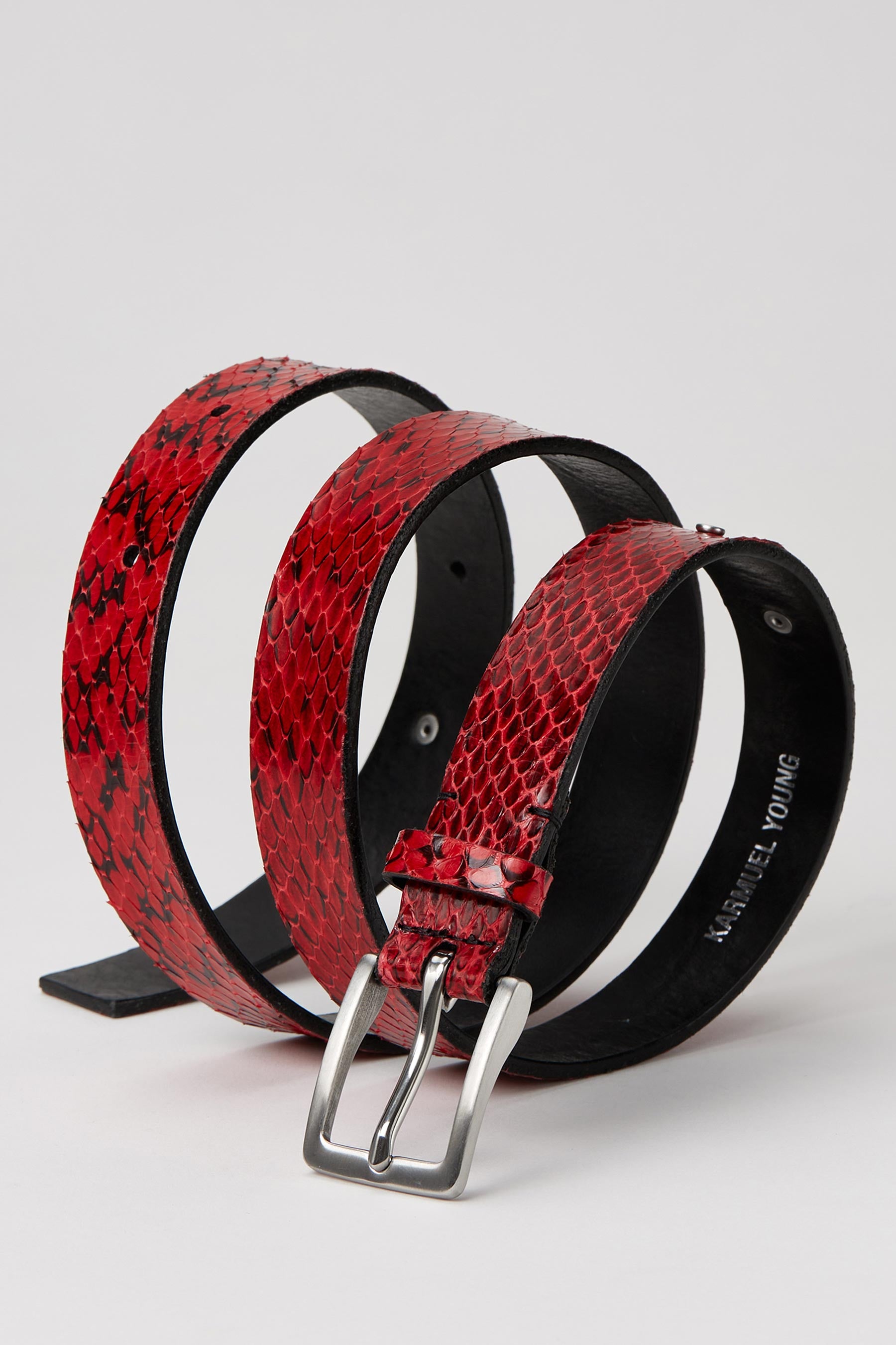 Red Python Leather Belt with Studs