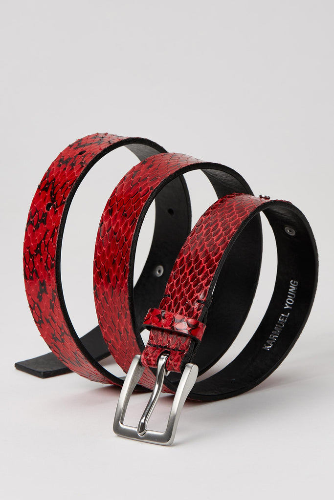 Red Python Leather Belt with Studs