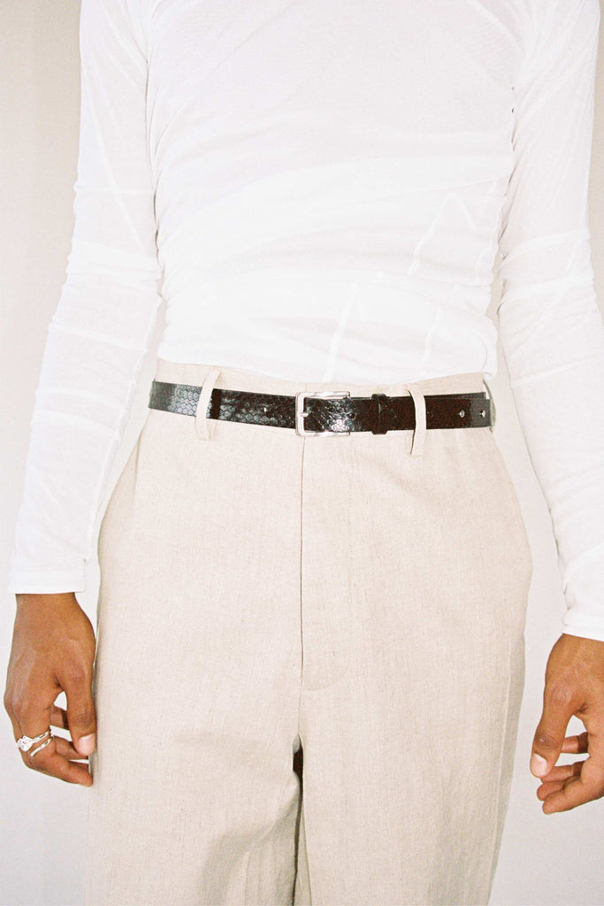 Black Python Leather Belt with Studs