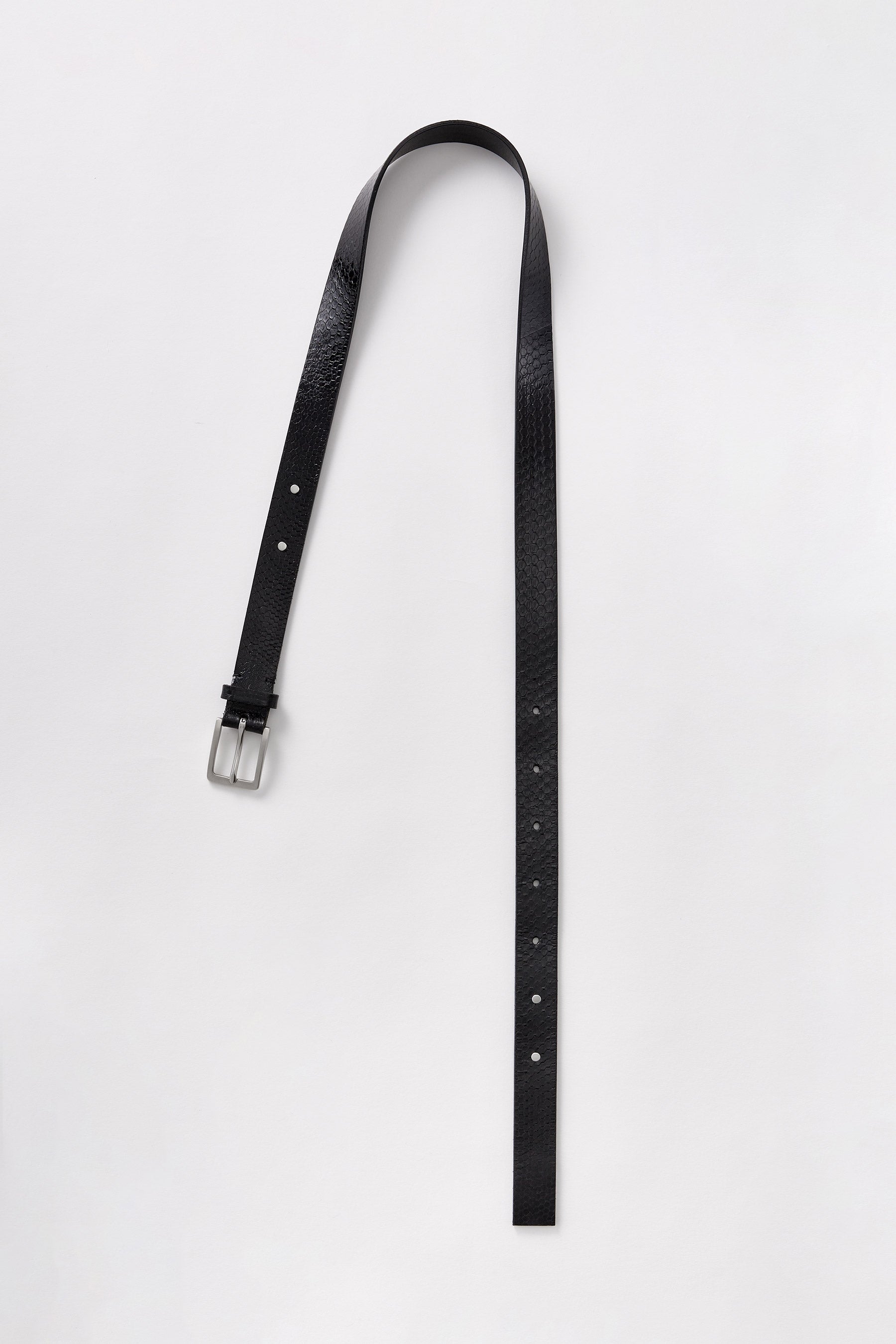 Black Python Leather Belt with Studs