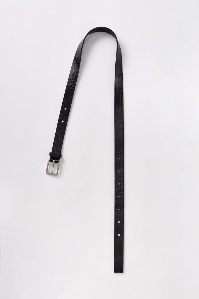 Black Python Leather Belt with Studs
