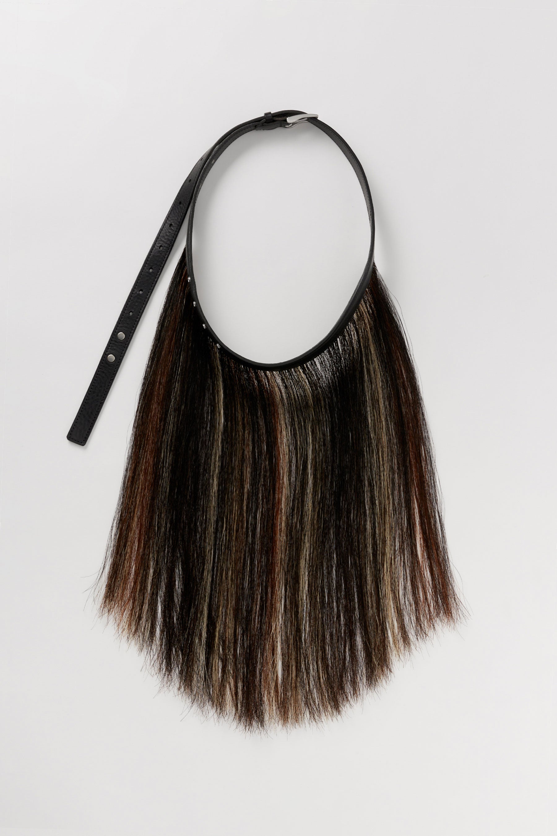 Mixed Horse Tail Hair Black Calf Leather Belt