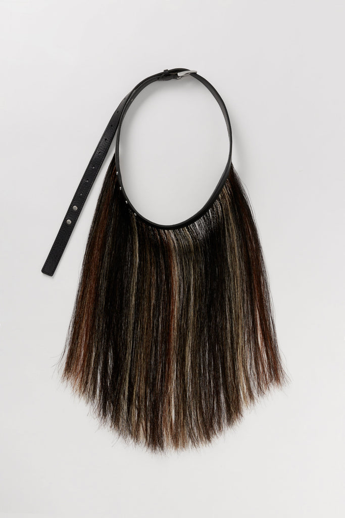 Mixed Horse Tail Hair Black Calf Leather Belt