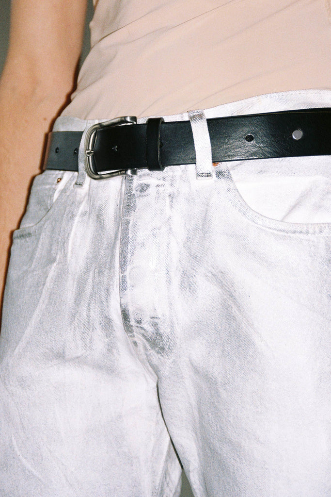 Black Calf Leather Belt with Studs