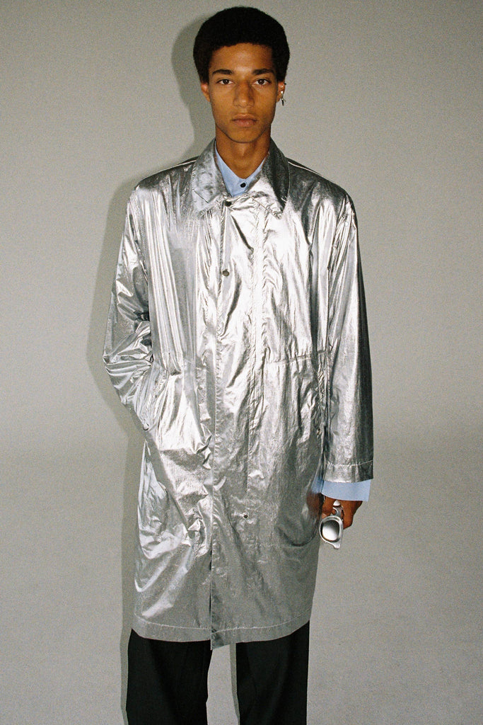 Silver Polyamide Rectangle Trench Coat