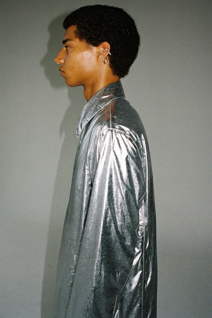 Silver Polyamide Rectangle Trench Coat