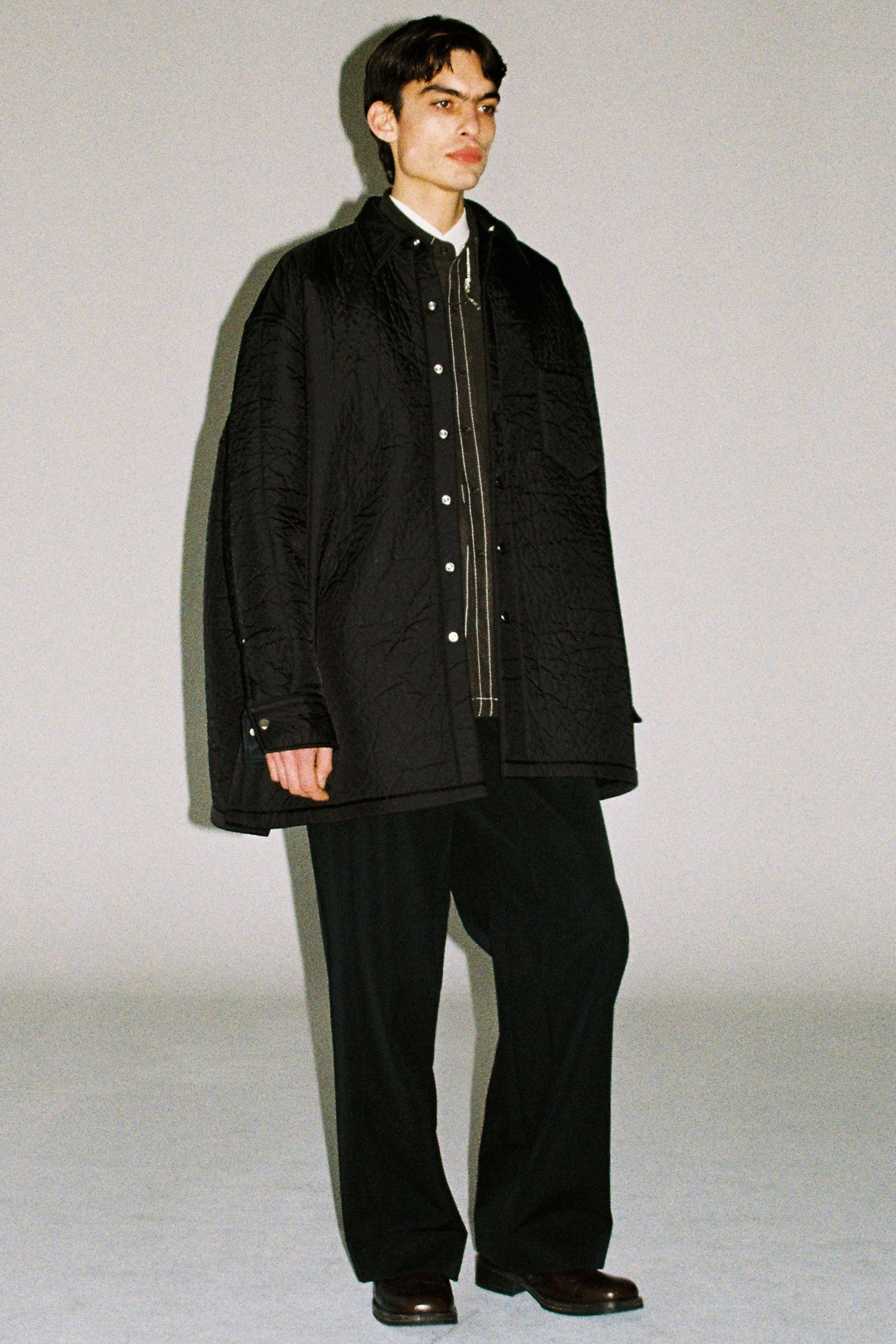 Black Nylon Polyester Padded Strong Arm XY-plane Shirt Coat (Full Lining)