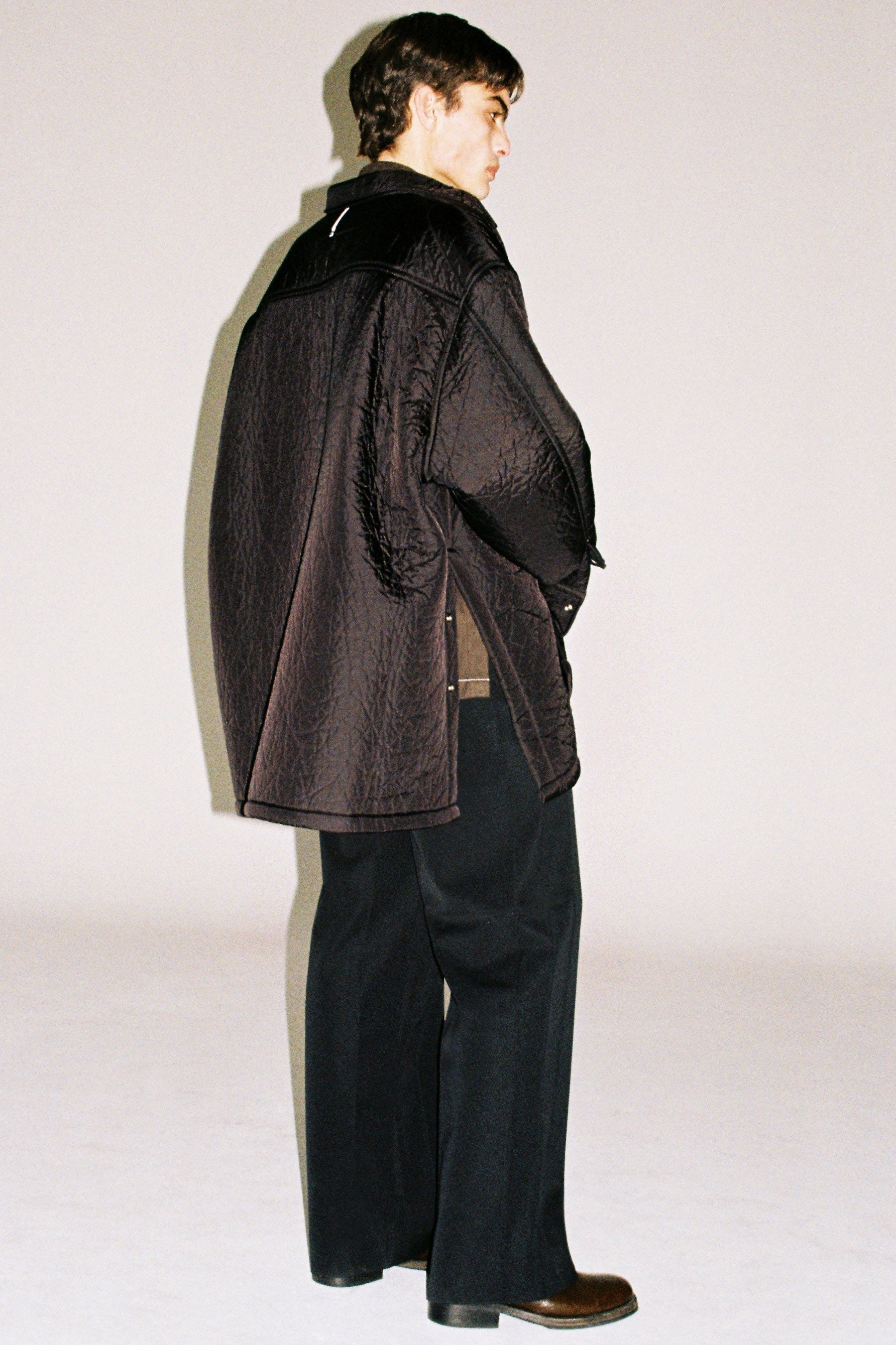 Black Nylon Polyester Padded Strong Arm XY-plane Shirt Coat (Full Lining)