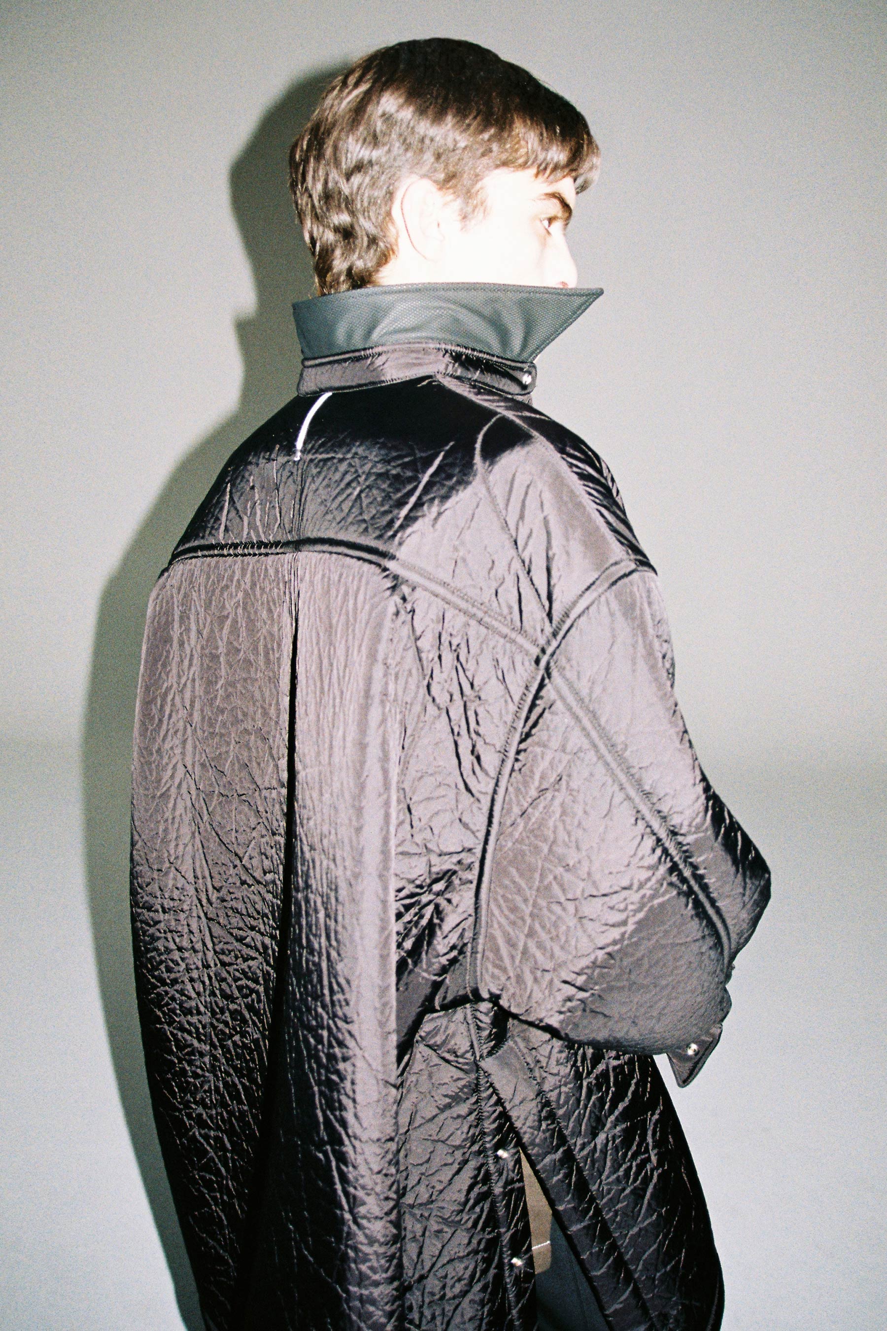 Black Nylon Polyester Padded Strong Arm XY-plane Shirt Coat (Full Lining)