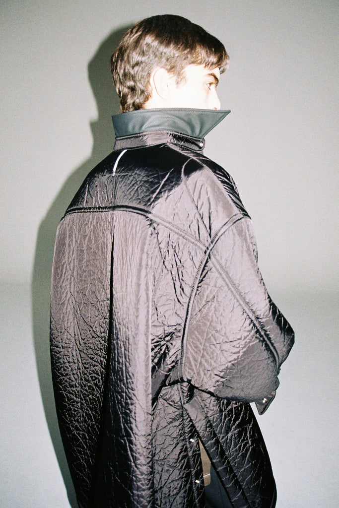 Black Nylon Polyester Padded Strong Arm XY-plane Shirt Coat (Full Lining)