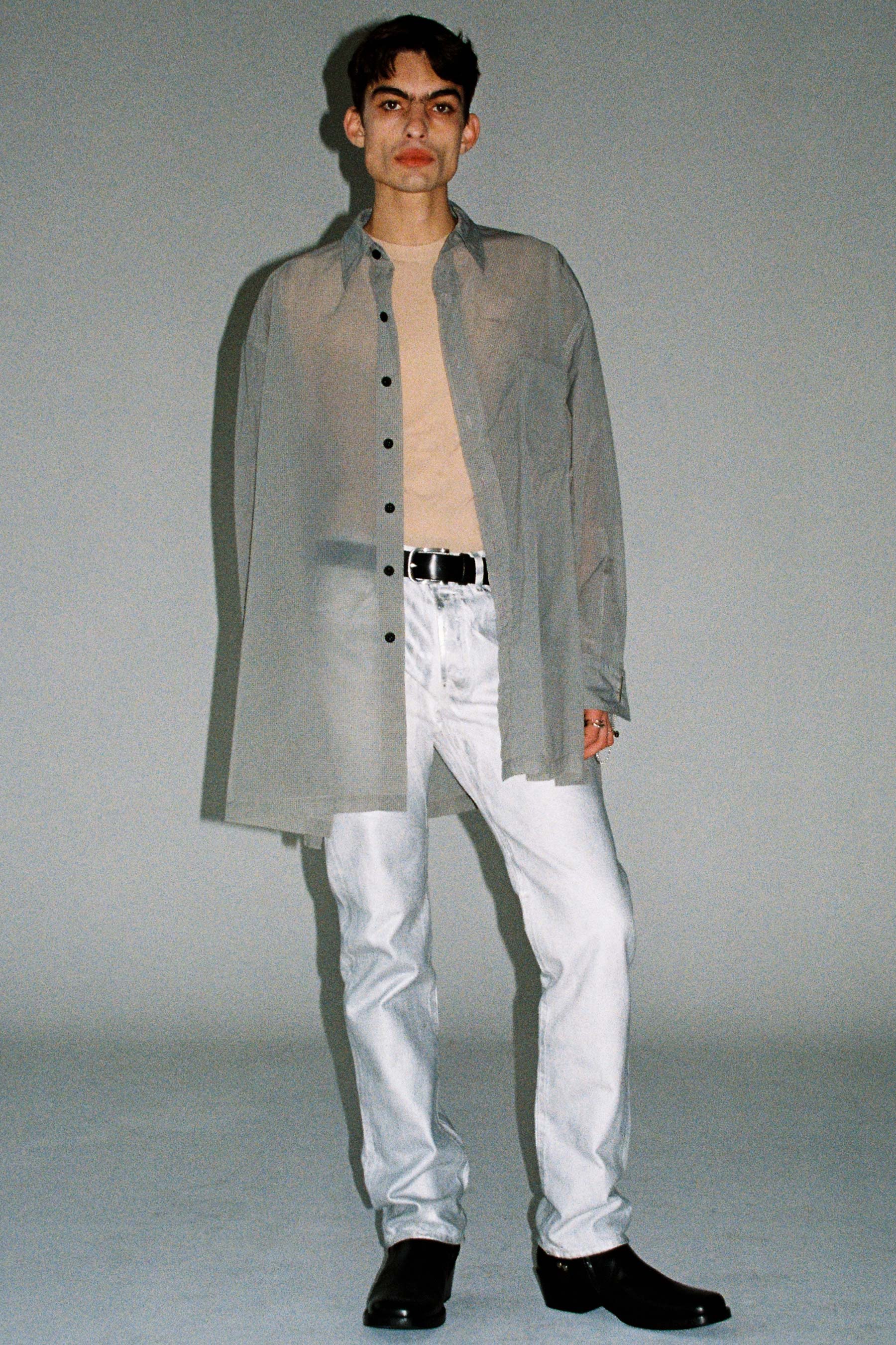 Grey Grid Check Polyamide Strong Arm XY-plane Shirt Coat