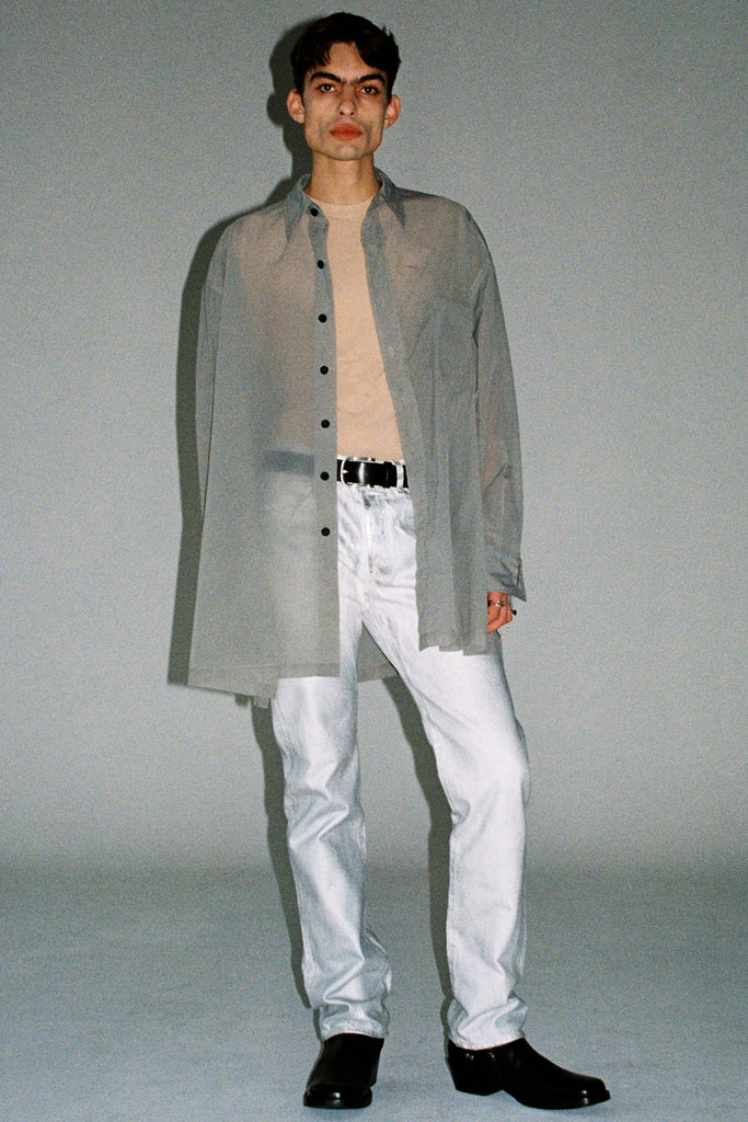 Grey Grid Check Polyamide Strong Arm XY-plane Shirt Coat