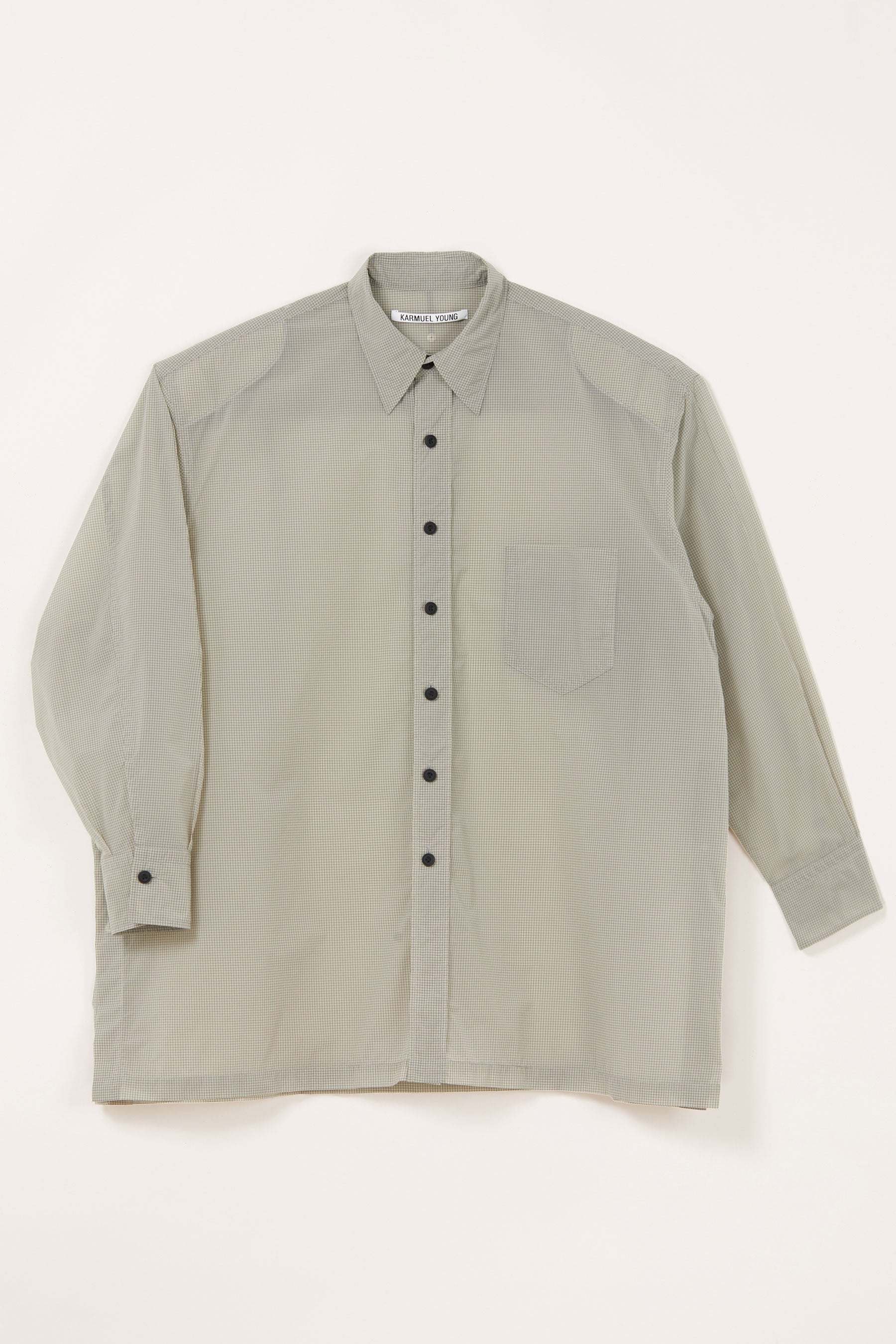 Grey Grid Check Polyamide Strong Arm XY-plane Shirt Coat