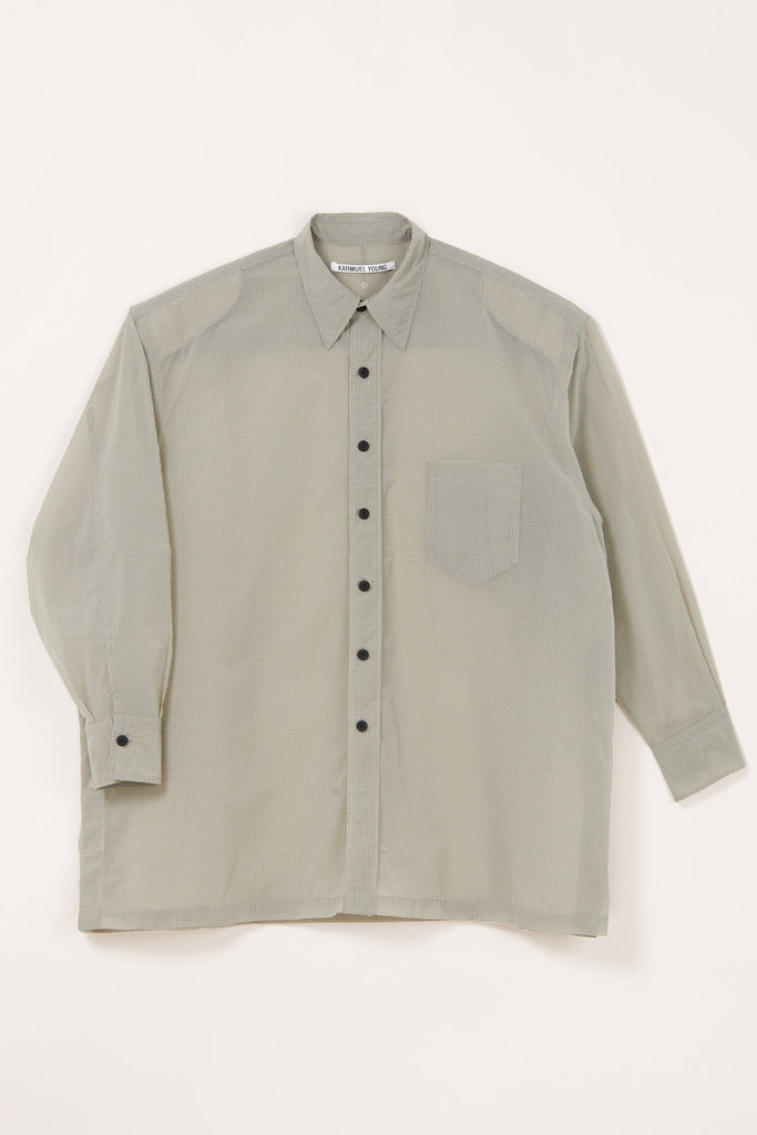 Grey Grid Check Polyamide Strong Arm XY-plane Shirt Coat