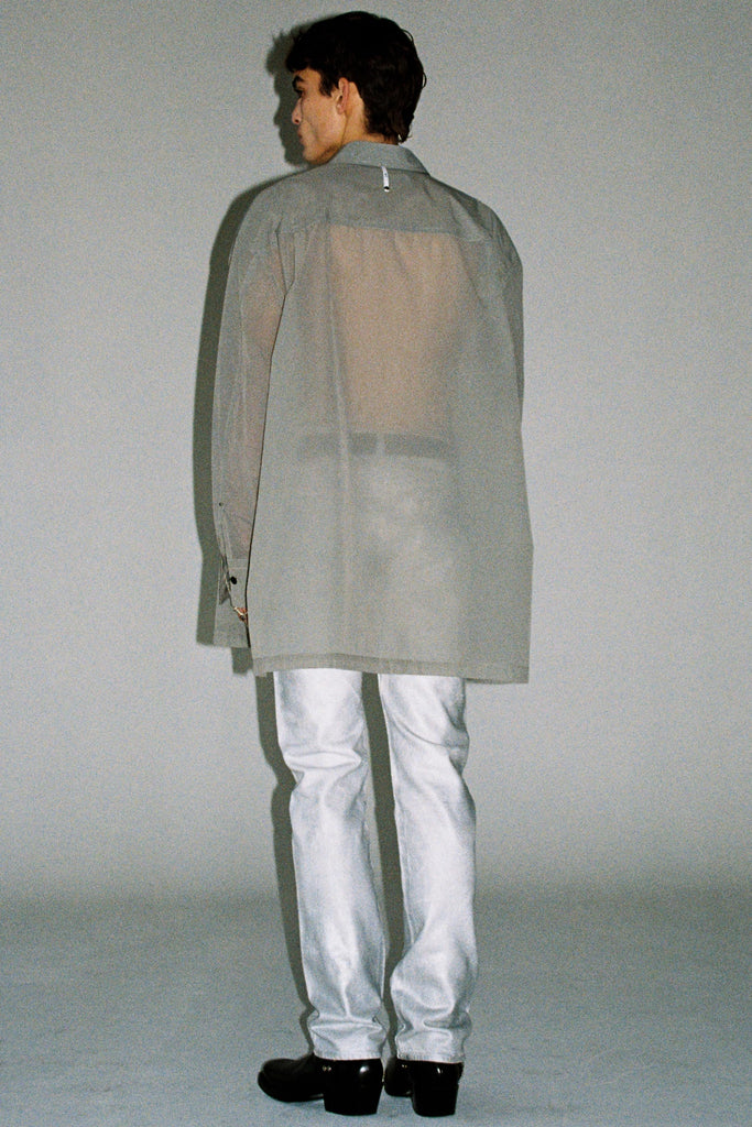 Grey Grid Check Polyamide Strong Arm XY-plane Shirt Coat
